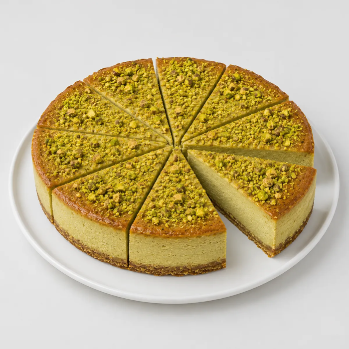 Tarta de Queso de pistacho Artesanal con Base Lotus porcion