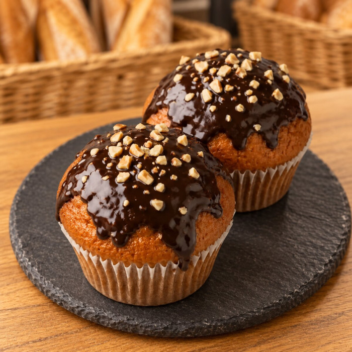 Dos magdalenas estilo Ferrero presentadas sobre pizarra
