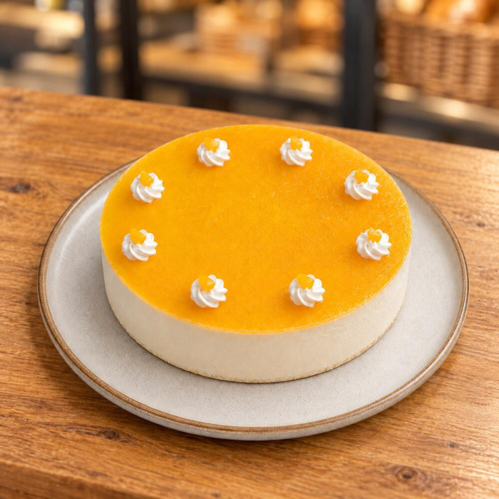 Tarta mousse de limón artesanal sobre madera