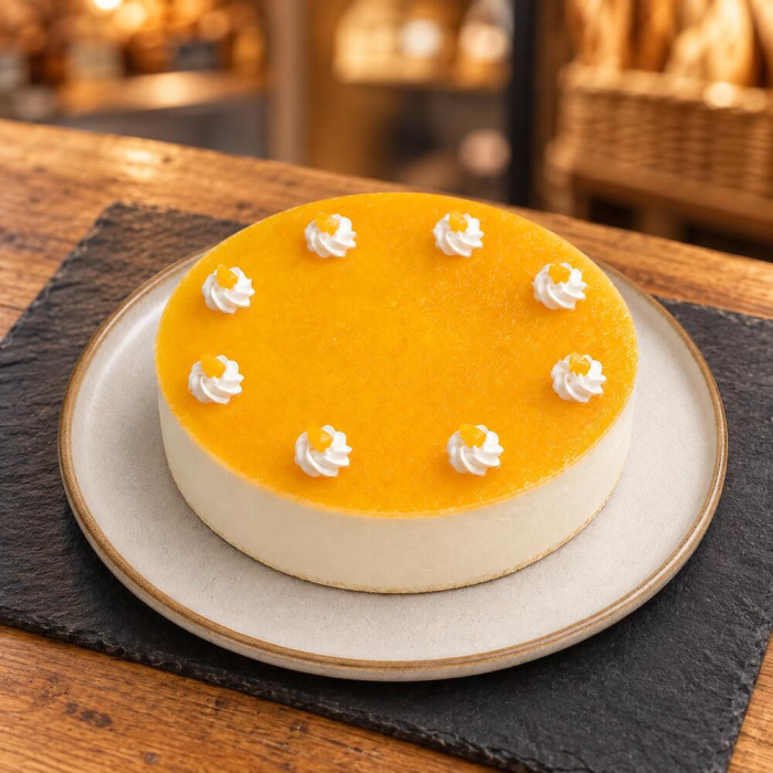 Tarta mousse de limón artesanal sobre pizarra