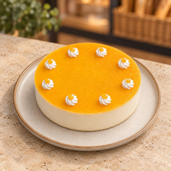 Tarta mousse de limón artesanal sobre piedra clara