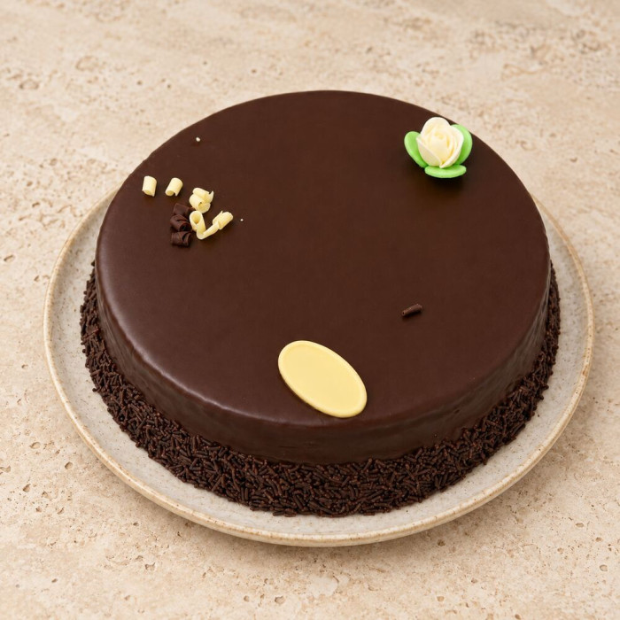 Tarta grande de chocolate sobre piedra clara