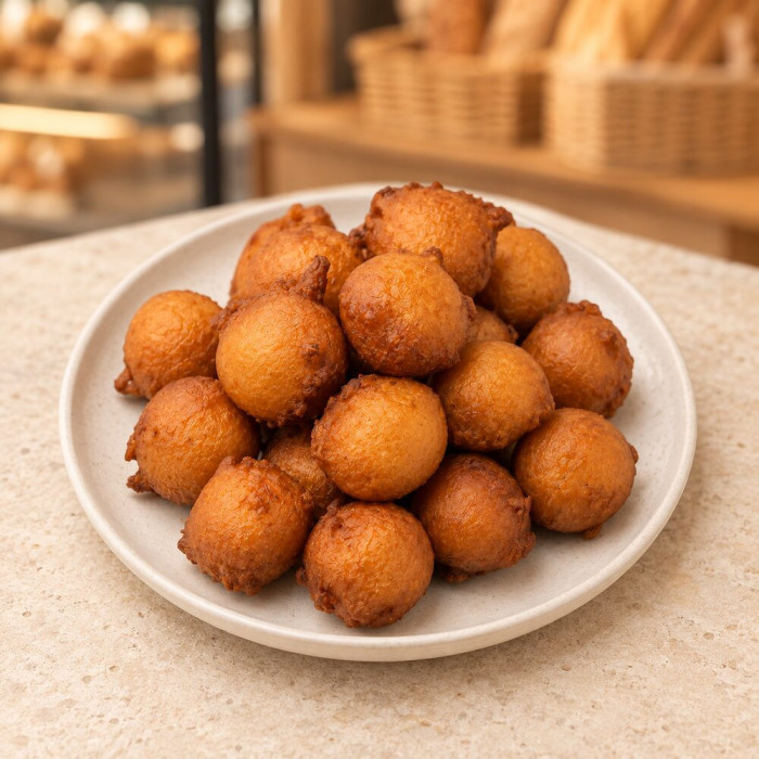 Dieciséis buñuelos artesanales sobre piedra clara