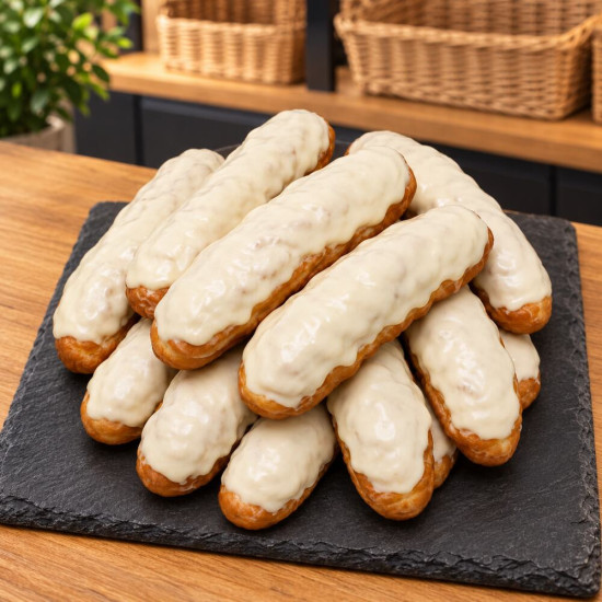 Fartons con cobertura de chocolate blanco sobre pizarra
