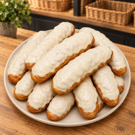 Fartons con cobertura de chocolate blanco sobre madera