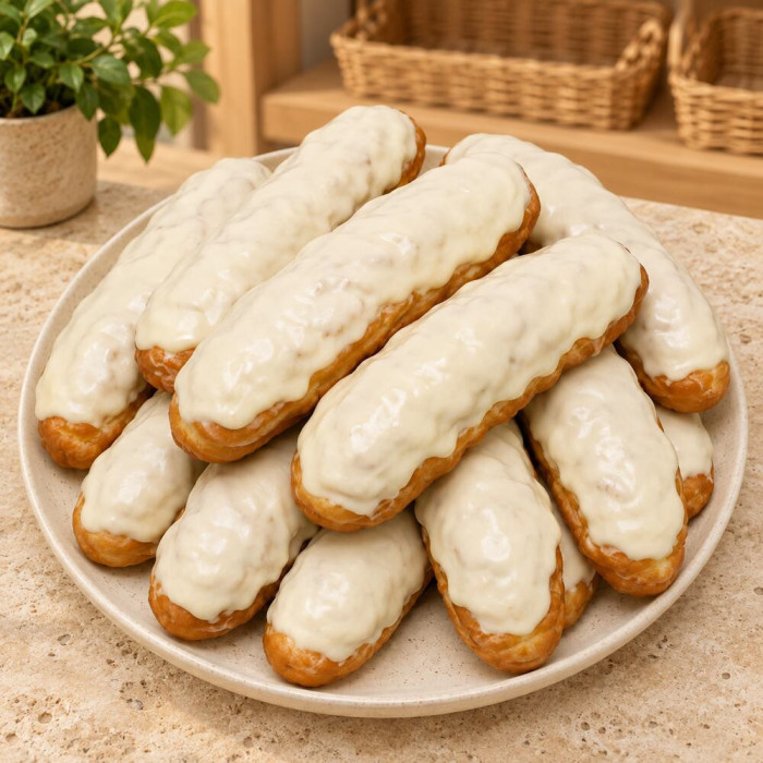 Fartons con cobertura de chocolate blanco sobre piedra clara