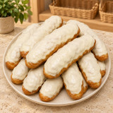 Fartons con cobertura de chocolate blanco sobre piedra clara
