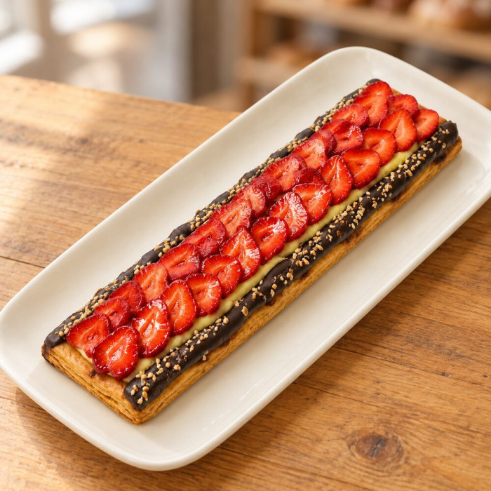 Banda de fresas sobre madera