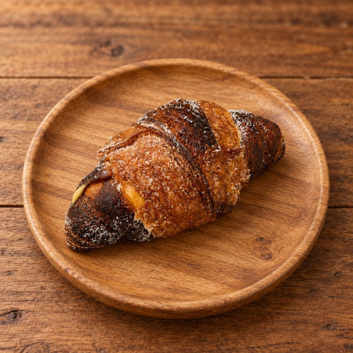 Chucho de crema pastelera sobre madera