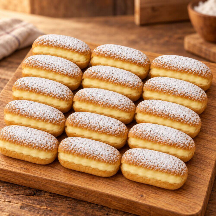 Fartones rellenos de crema sobre madera | Tu Obrador Tarragona