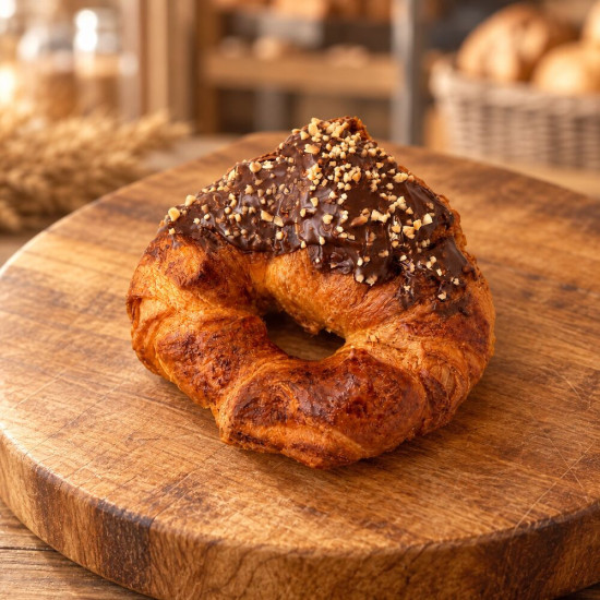 Croissant rocher de avellanas sobre madera | Tu Obrador Tarragona
