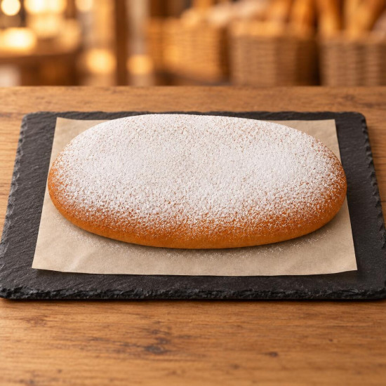 Coca brioche artesanal sin rellenar sobre pizarra
