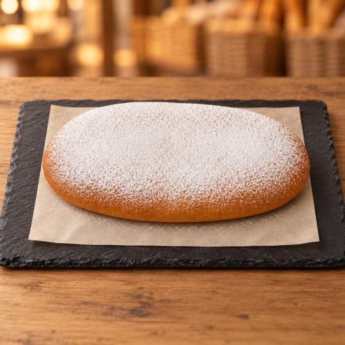 Coca brioche artesanal sin rellenar sobre pizarra