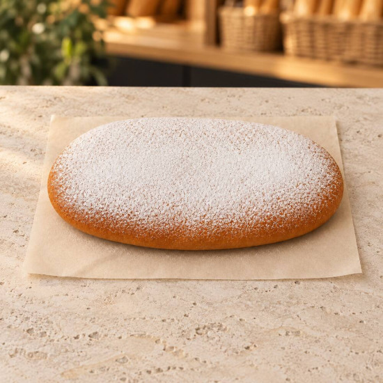 Coca brioche artesanal sin rellenar sobre piedra clara