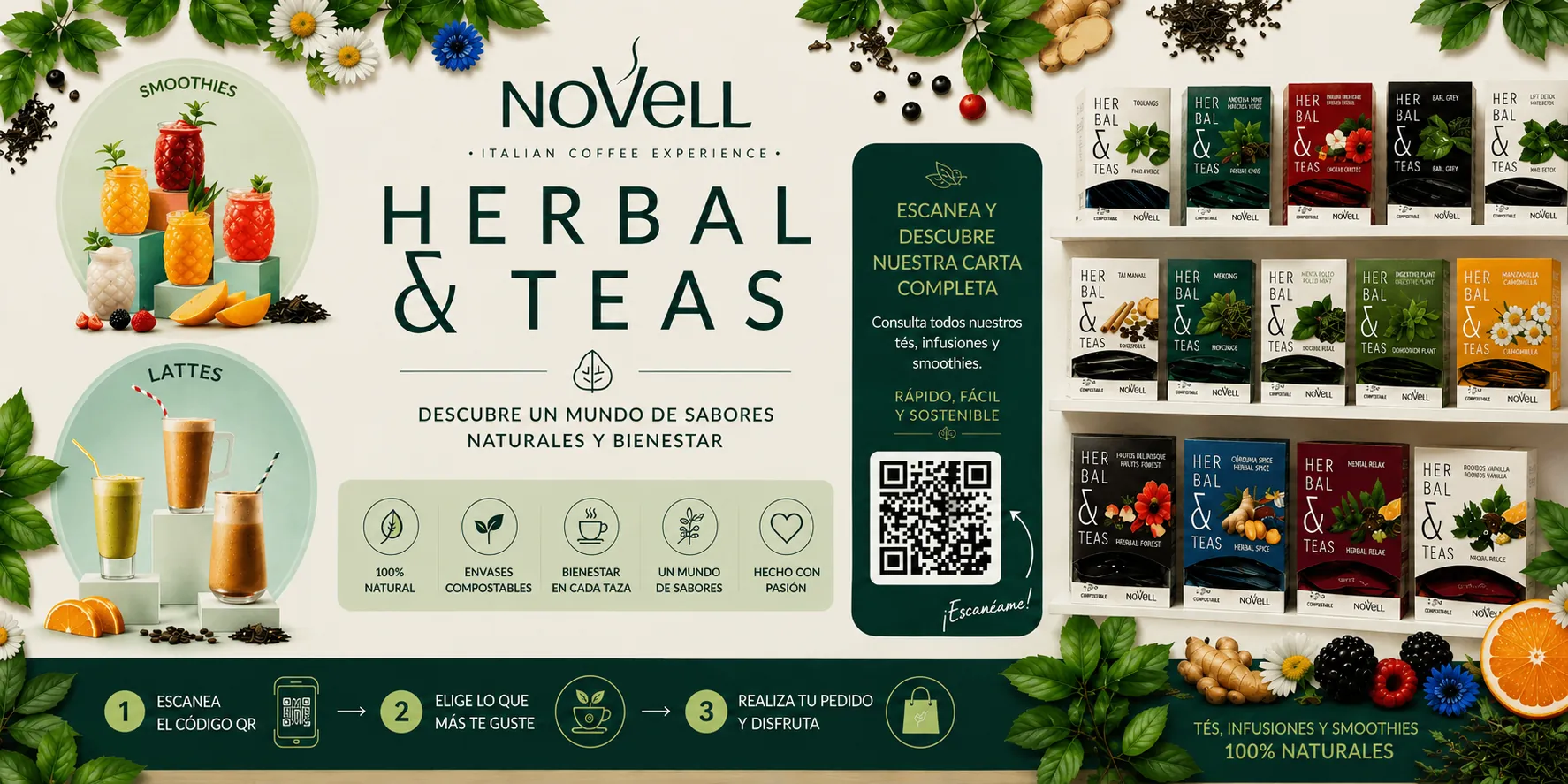 Carta de batidos, tés, infusiones, lattes y smoothies en Tu Obrador Tarragona
